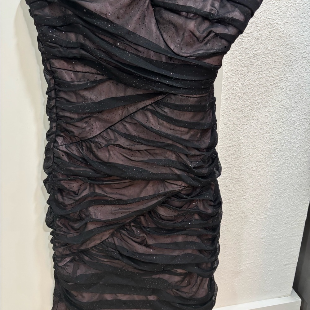 Arden B Black Ruched Mini Dress